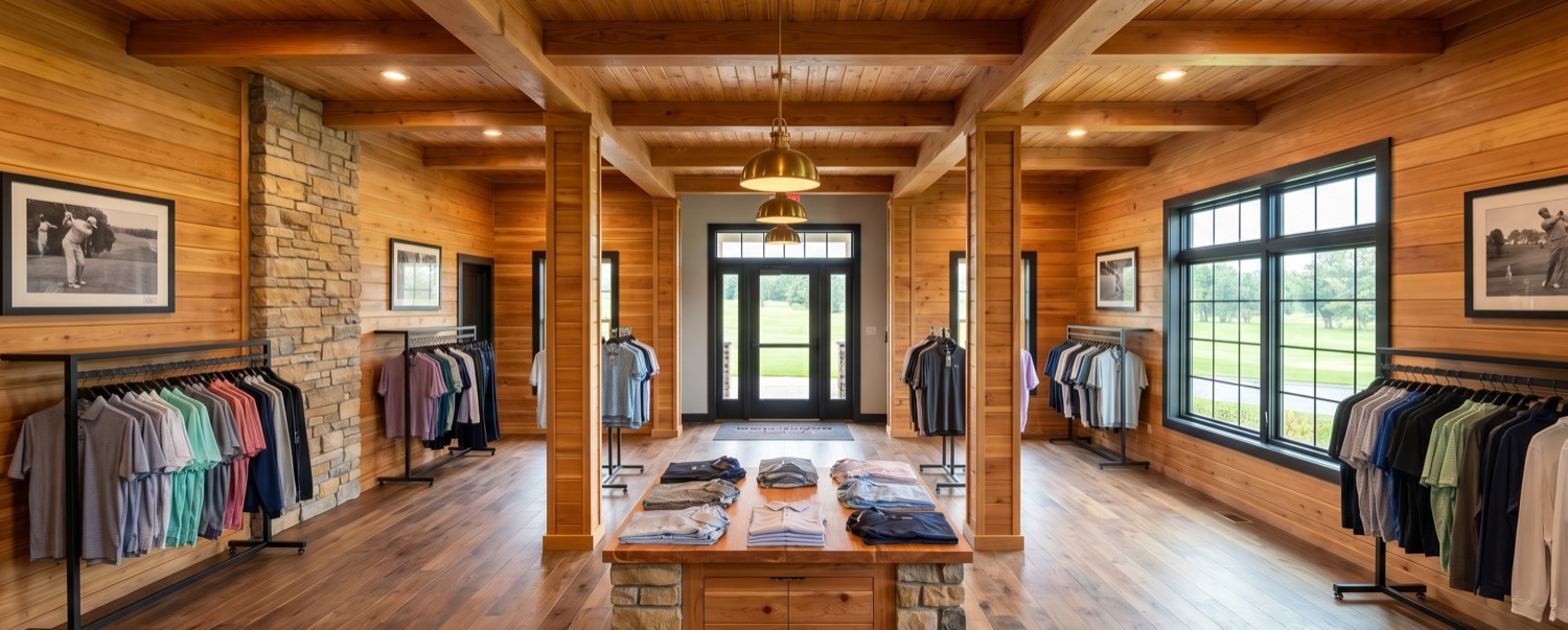 Concept of the pro shop rear aisle