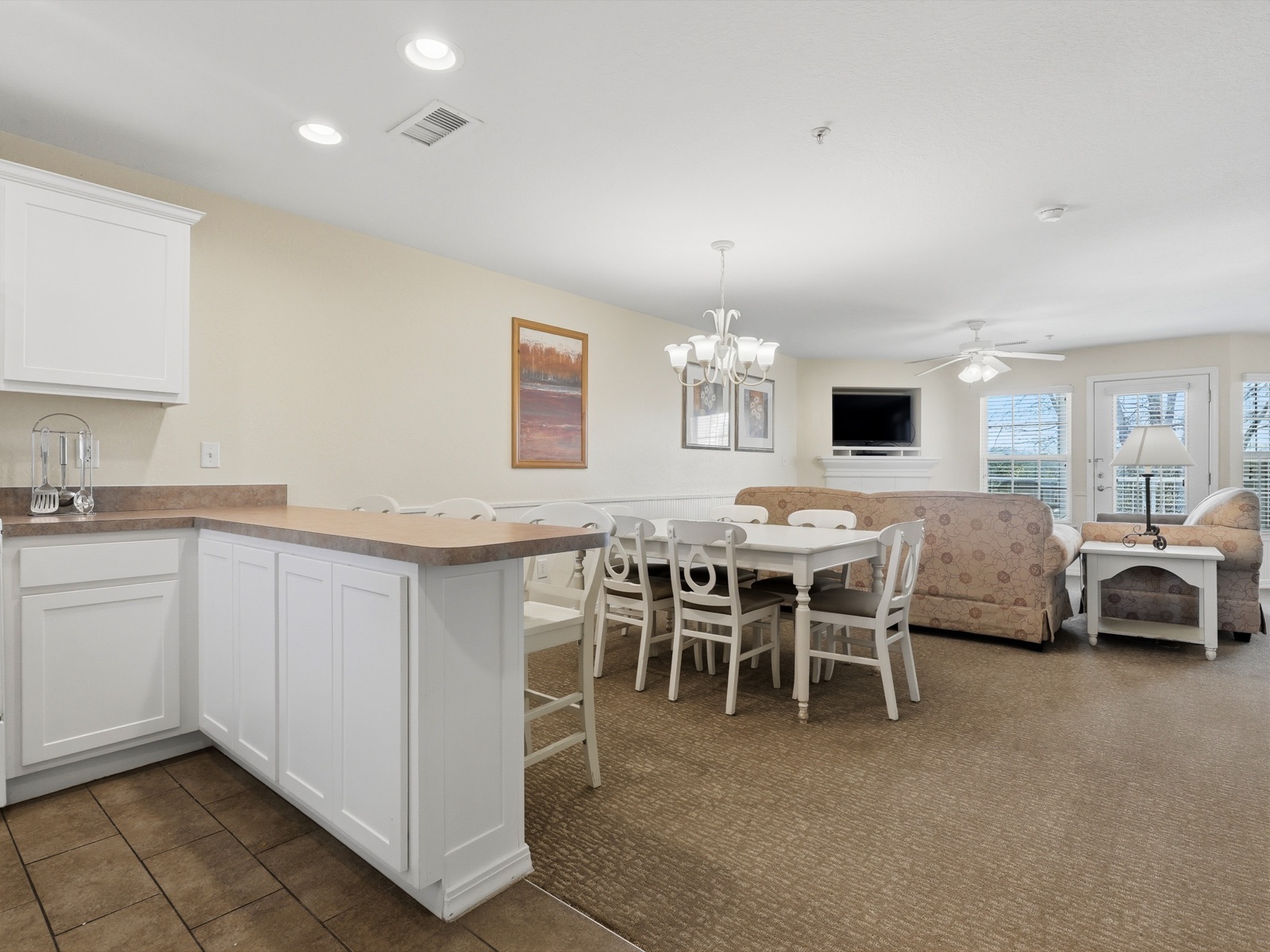 Presidential Residence kitchen, dining, and living area